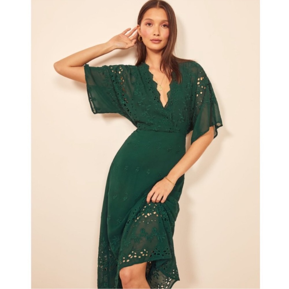 Reformation Forest Green Midi Dress